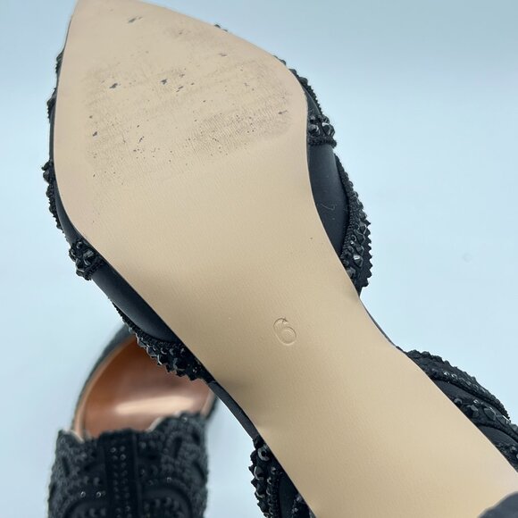 XYD Black Elegant Pointed Toe D'Orsay Kitten Heel Rhinestone Studs Pumps - Picture 6 of 8